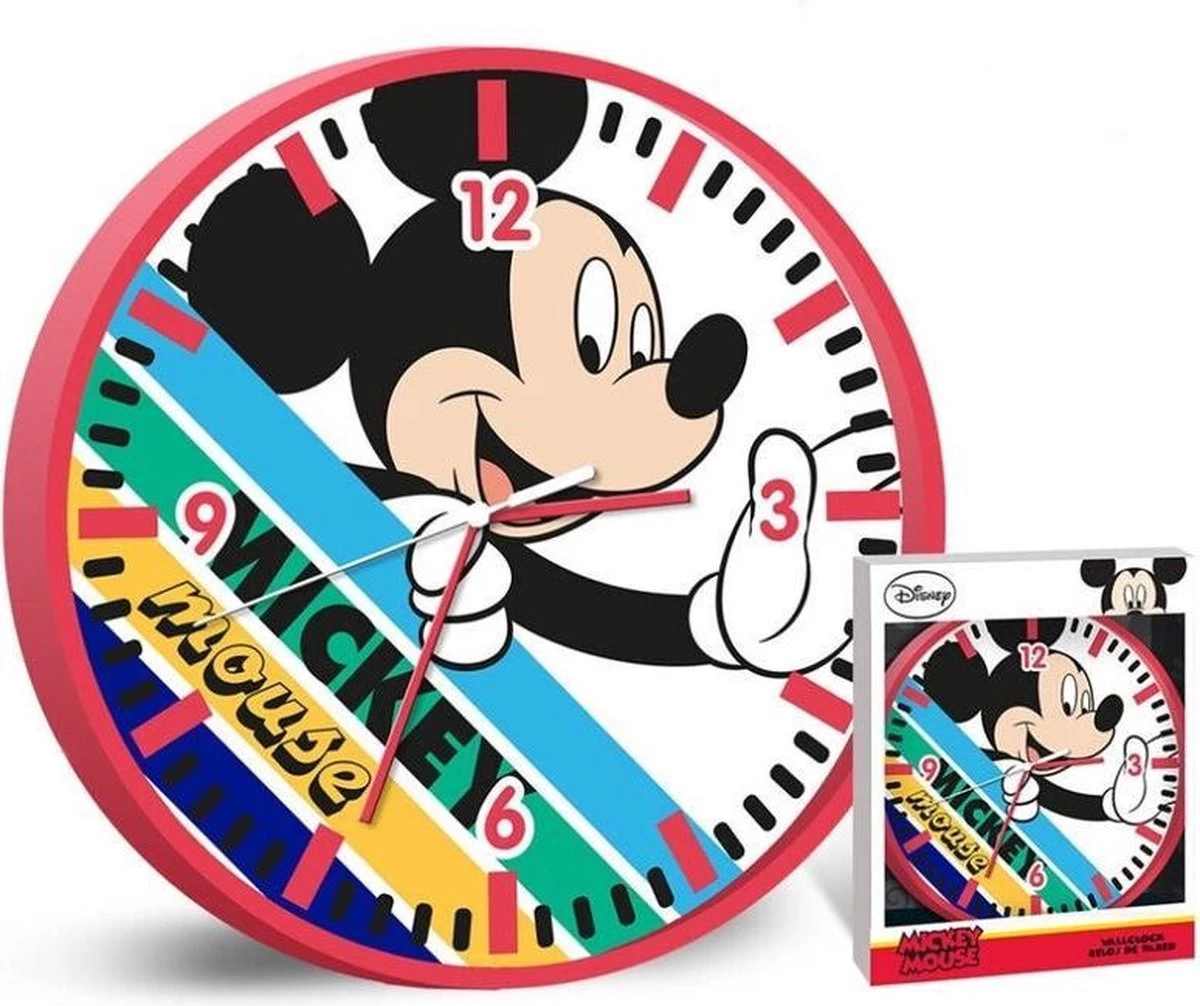 Disney Wandklok Mickey Mouse Stripes Junior 24 Cm Rood 1 Disney Wandklok Mickey Mouse Stripes Junior 24 Cm Rood