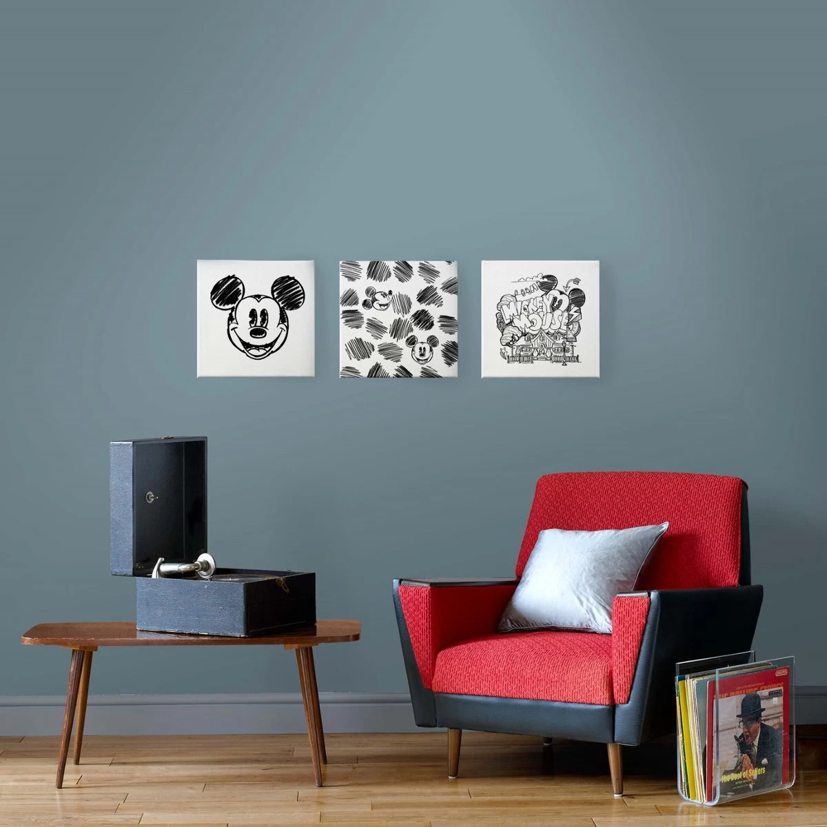 Disney - Canvas Set Van 3 - Mickey Mouse Sketch - 3x 30x30cm 2 Disney - Canvas Set Van 3 - Mickey Mouse Sketch - 3x 30x30cm - Afbeelding 2