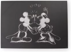 Disney - Canvas - Mickey & Minnie - Kissing - Wit-Zwart - 50x70 Cm