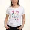 Disney Alice In Wonderland Alice Friends Flowers - T-Shirt Print - White