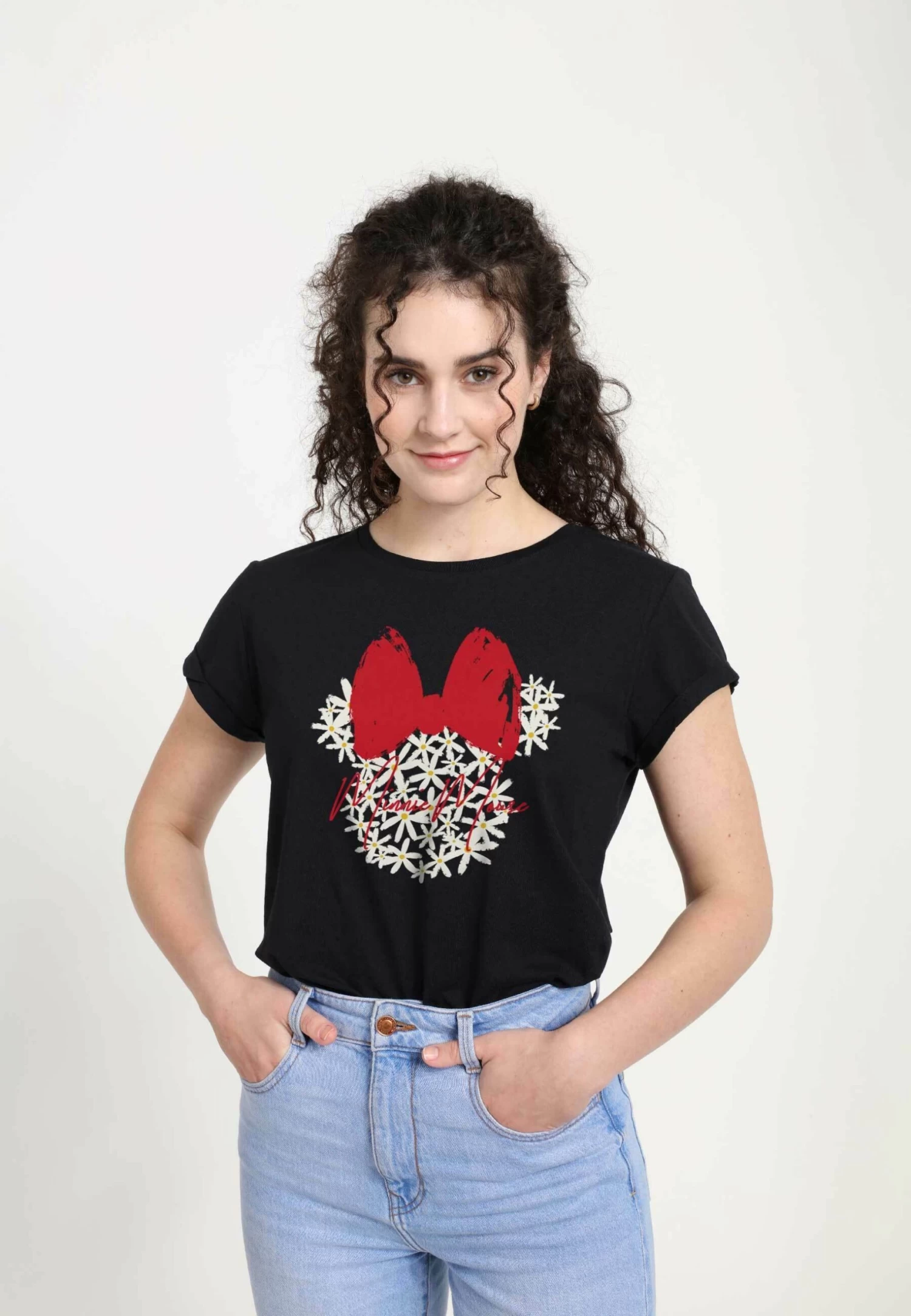 Disney Mickey Classic Floral Minnie - T-Shirt Print - Black 3 Disney Mickey Classic Floral Minnie - T-Shirt Print - Black - Afbeelding 3