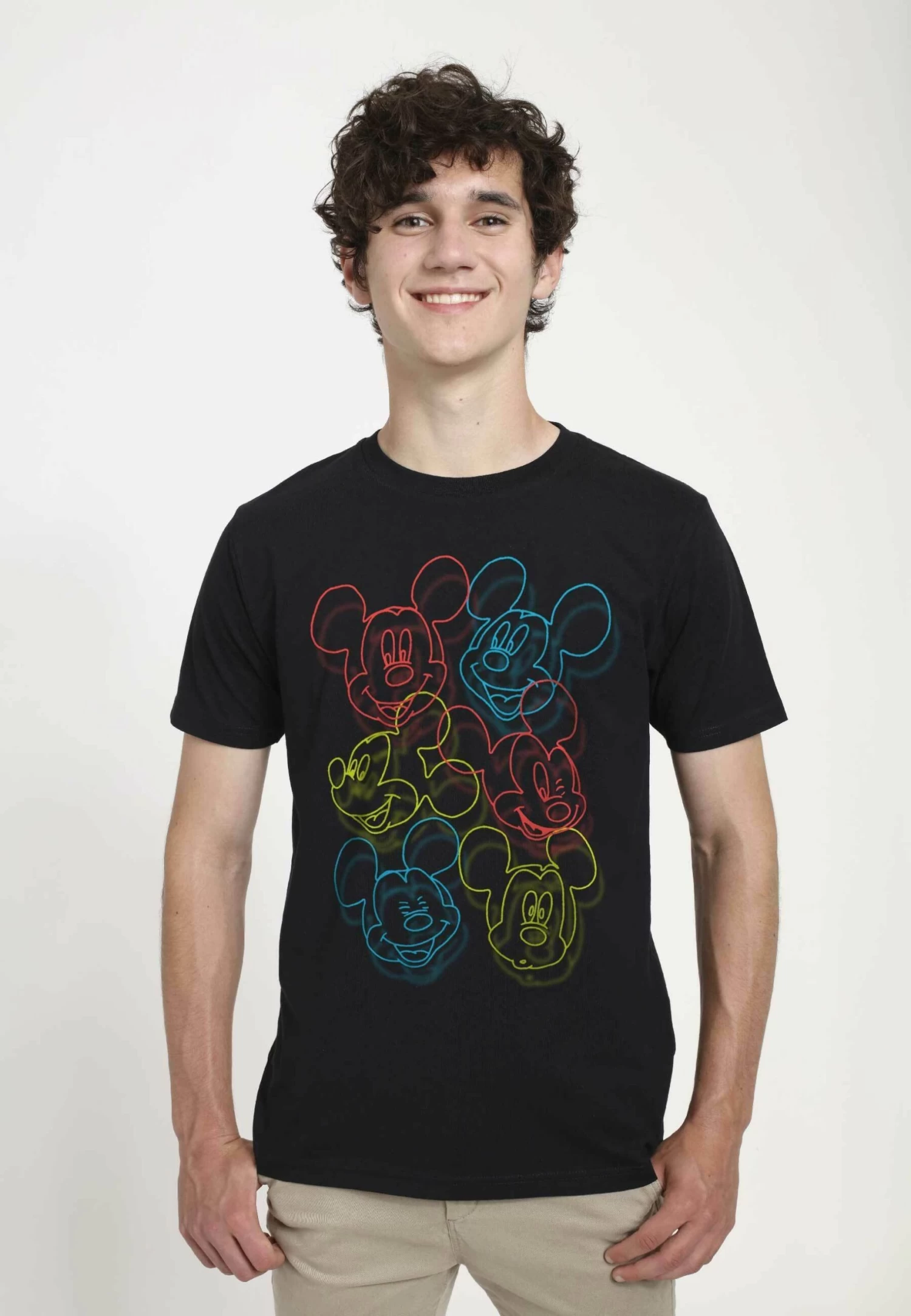 Disney Classic Mickey Neon Heads Unisex - T-Shirt Print - Black 1 Disney Classic Mickey Neon Heads Unisex - T-Shirt Print - Black