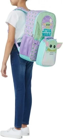 Disney Star Wars - Baby Yoda - Rugtas - Rugzak - Backpack - Paars - Groen - The Mandalorian - Inclusief Lunchtas - Afneembaar - Tweedelig - Glitter - Glamour - Pailletten - Eyecatcher - Back To School - Kinderen - Meisjes - Cadeau -Mode Verkoop 545x1200