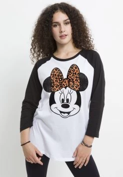 Disney Mickey And Friends Modern Minnie Face Leopard - Longsleeve - White Black