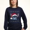 Disney LiloStitch Holiday Stitch Wearing Santa Hat - Sweater - Navy Blue