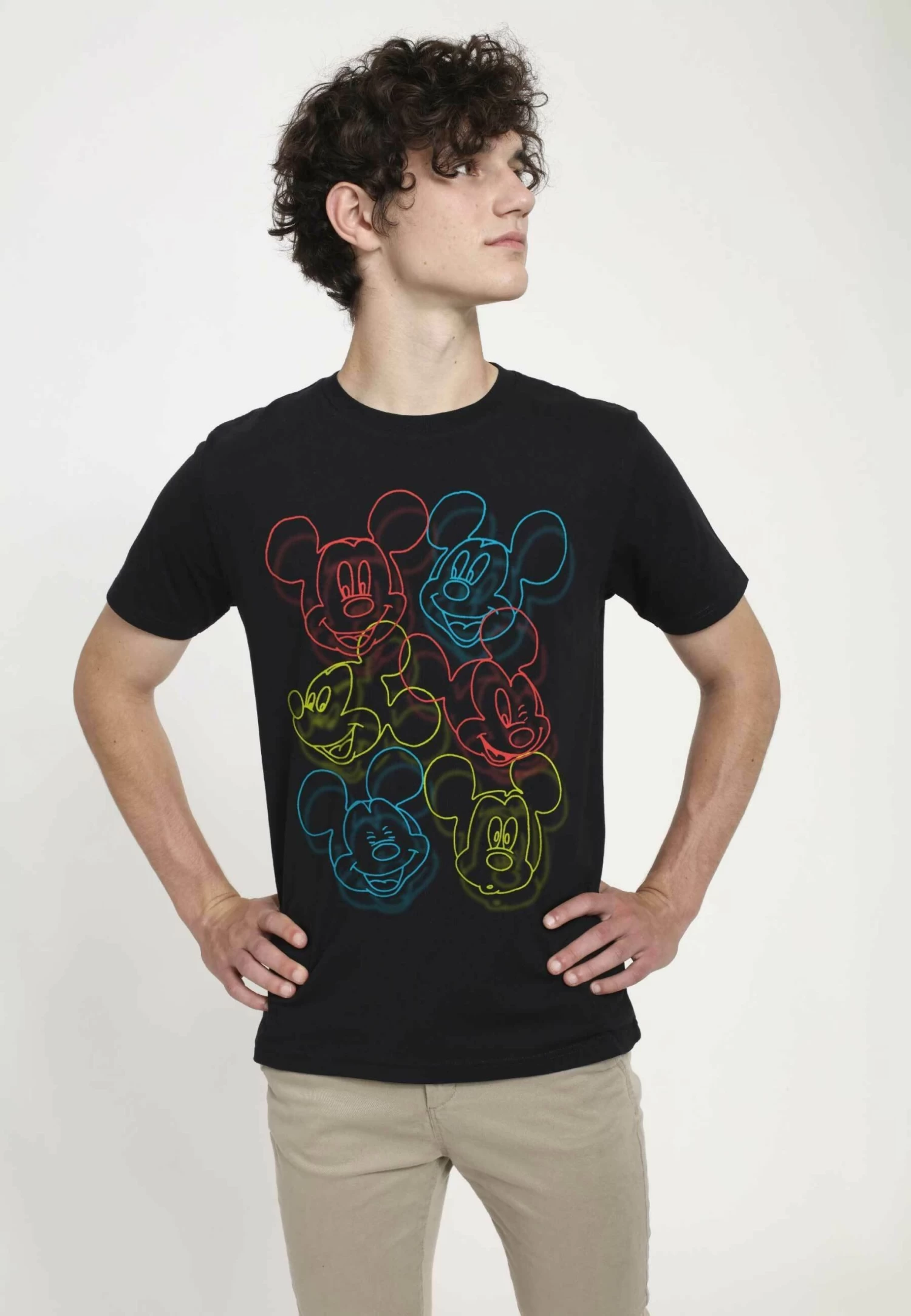 Disney Classic Mickey Neon Heads Unisex - T-Shirt Print - Black 3 Disney Classic Mickey Neon Heads Unisex - T-Shirt Print - Black - Afbeelding 3