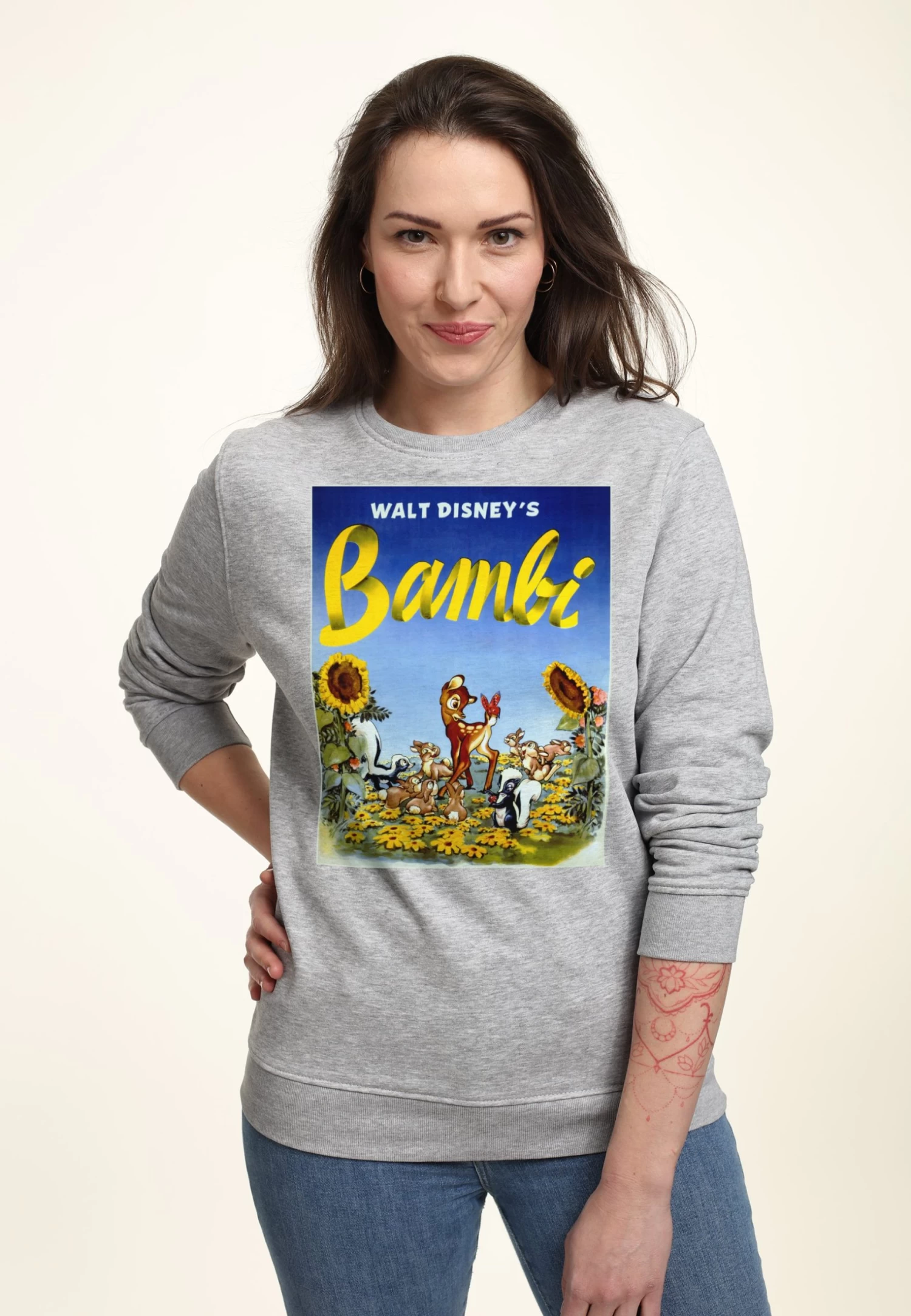 Disney Bambi Sunflowers - Sweater - Heather Grey 1 Disney Bambi Sunflowers - Sweater - Heather Grey