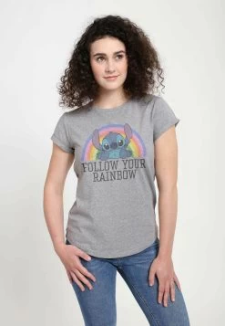 Disney Lilo & Stitch Stitch Rainbow - T-Shirt Print - Melange Grey