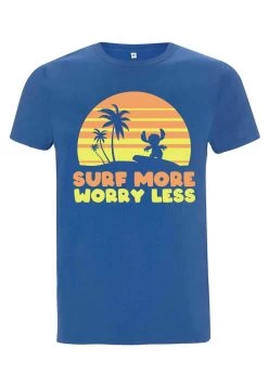Disney Lilo & Stitch Stitch Surf More Worry Less Unisex - T-Shirt Print - Bright Blue -Mode Verkoop ce2c03eec86a4011a947af892e7751a8