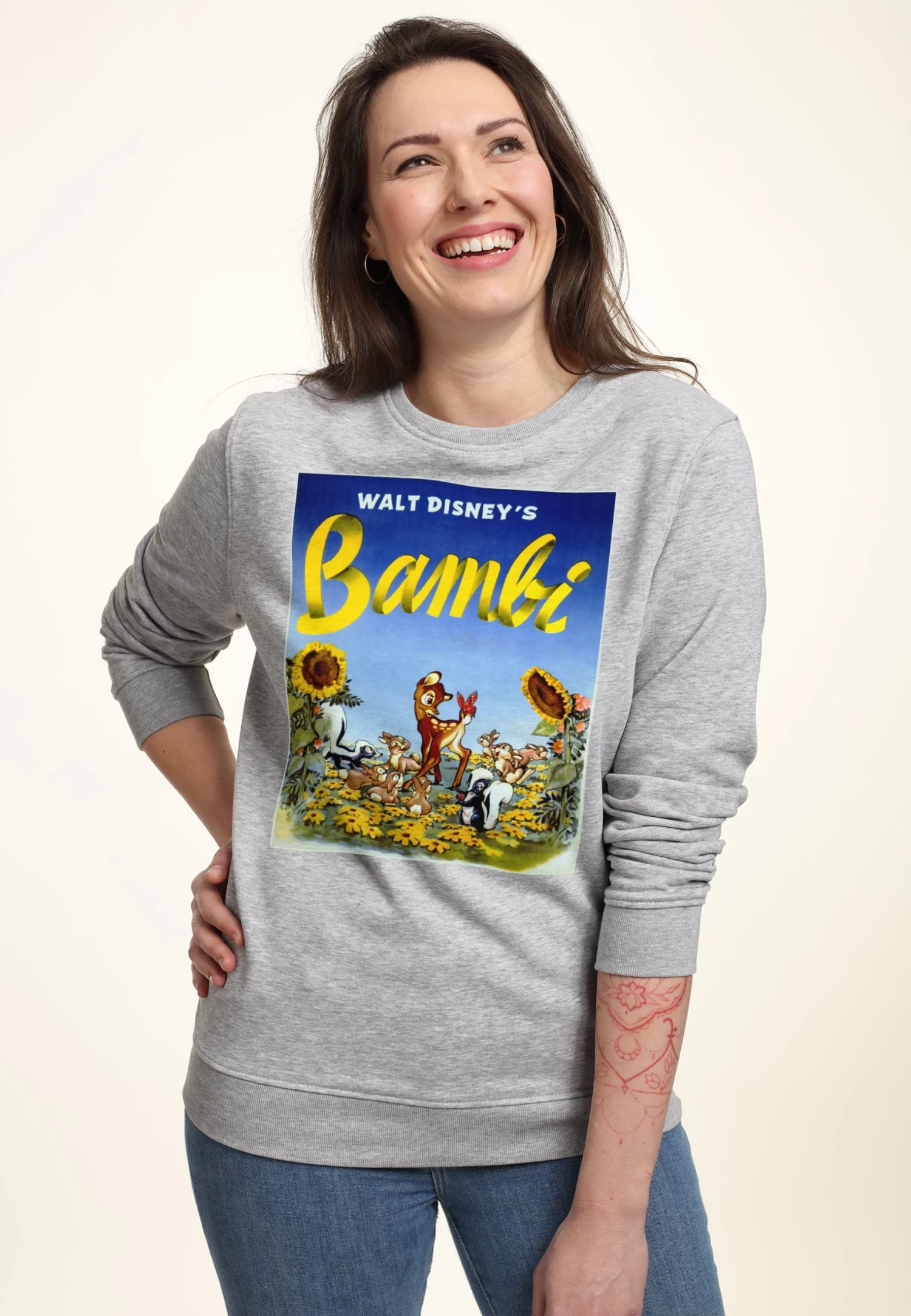 Disney Bambi Sunflowers - Sweater - Heather Grey 3 Disney Bambi Sunflowers - Sweater - Heather Grey - Afbeelding 3